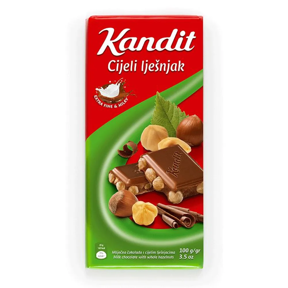 Čokolada s cijelim lješnjakom 100g Kandit