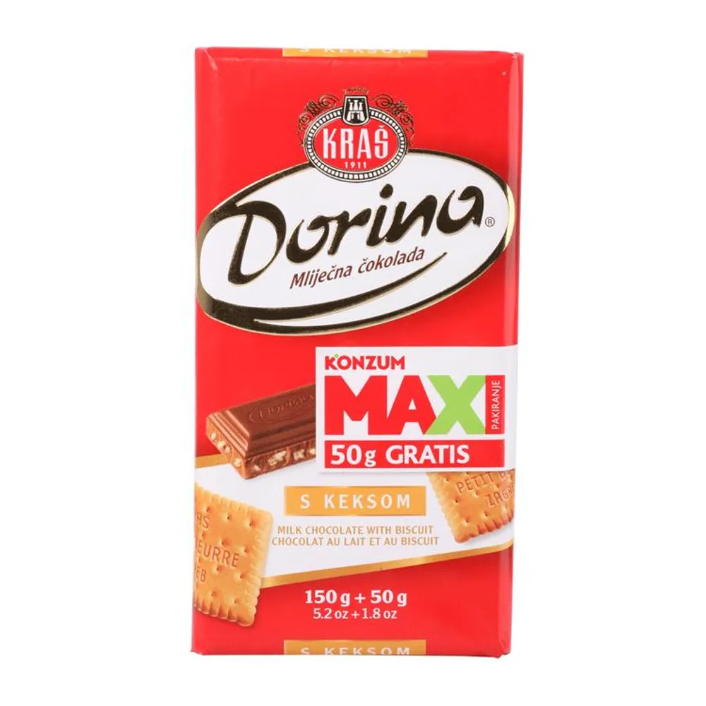 Dorina čokolada s keksom 150 g +50 g gratis