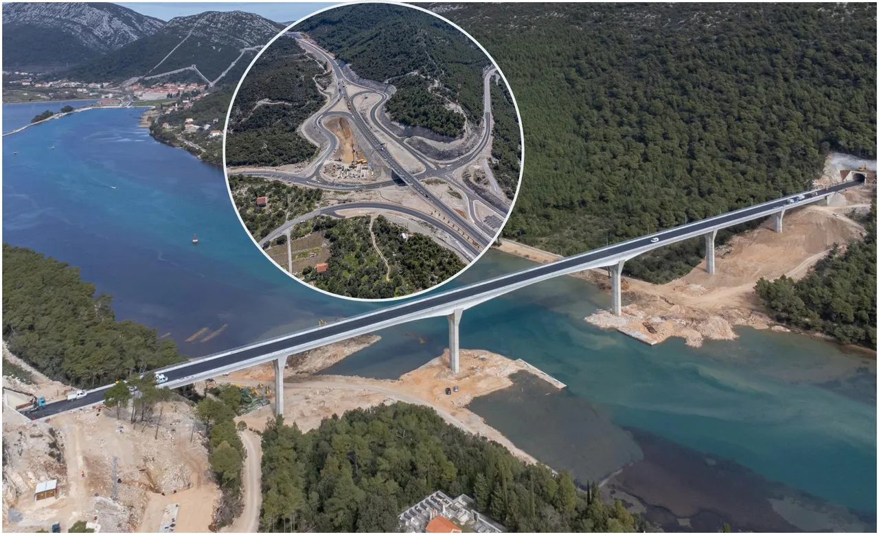Pogled iz zraka na pristupne ceste kod Pelješkog mosta