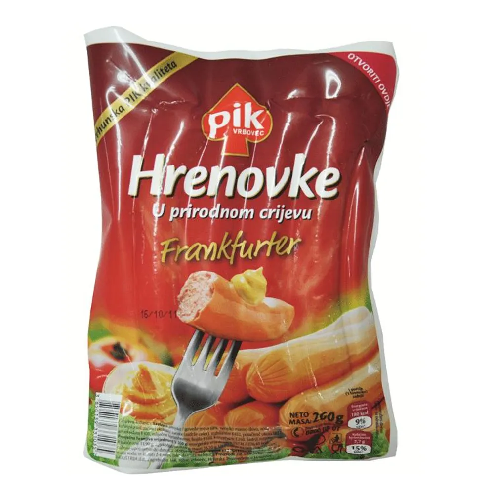 Hrenovke u prirodnom crijevu vakumirne 260 g PIK