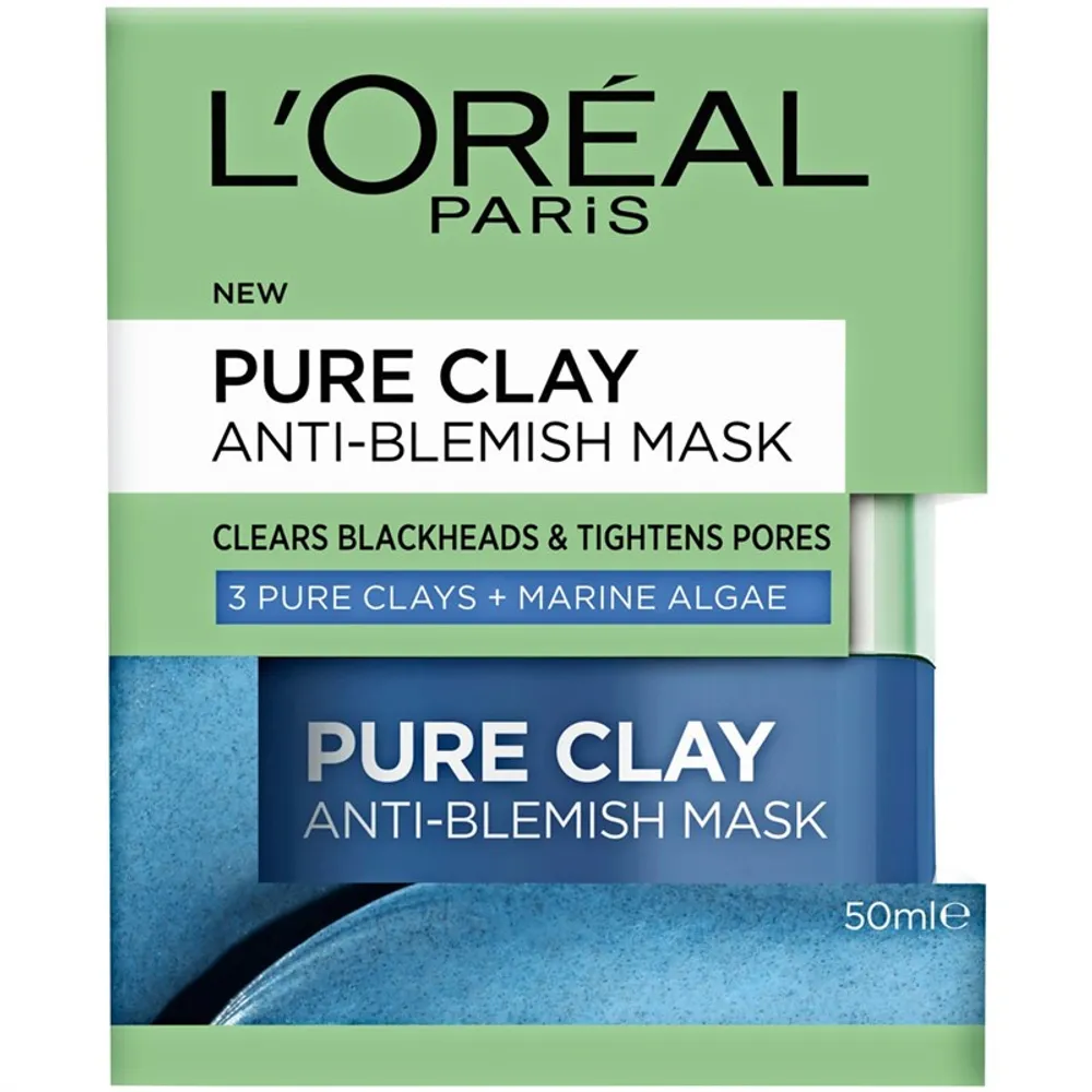 L'Oreal Paris Pure Clay Anti-blemish maska za lice s tri gline i ekstraktom morskih algi