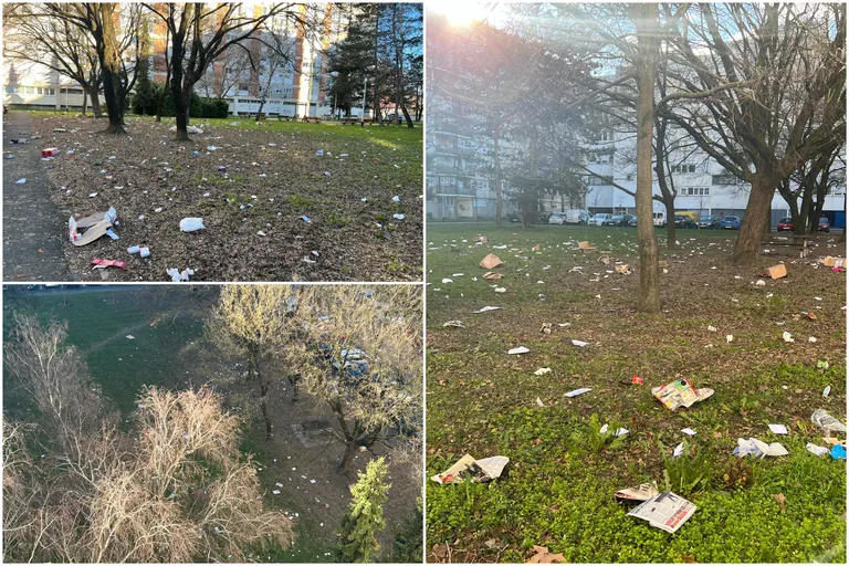 Razbacano smeće u parku u zagrebačkom Sopotu