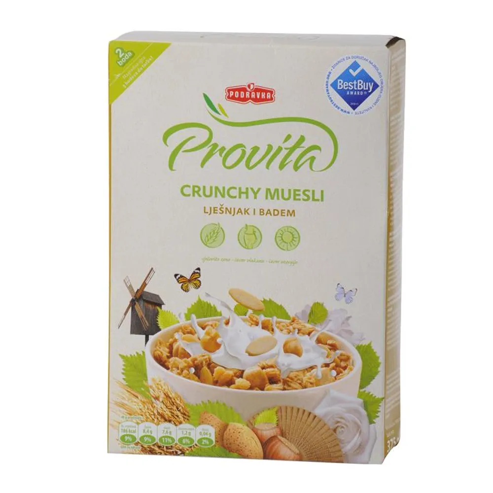 Provita muesli crunch lješnjak badem 375 g Podravka