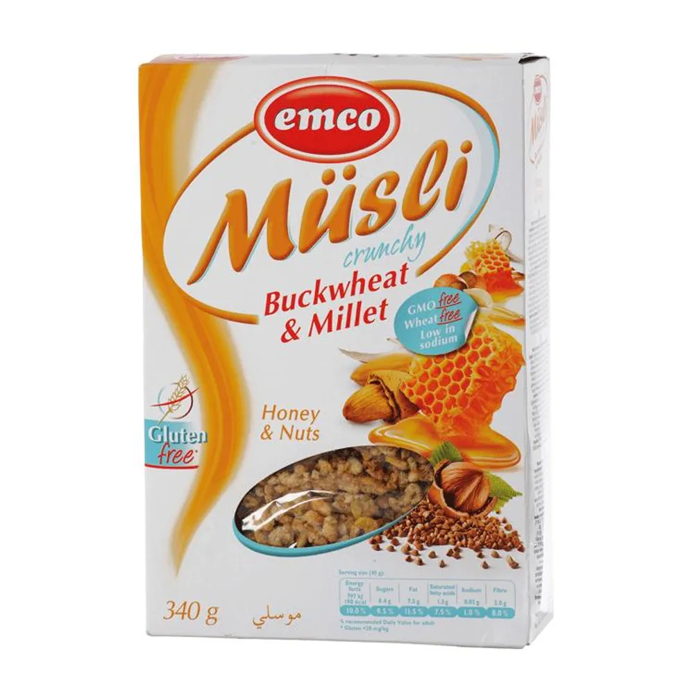 Emco musli heljda i proso sa medom i lješnjacima 340g bez glutena Atlantic