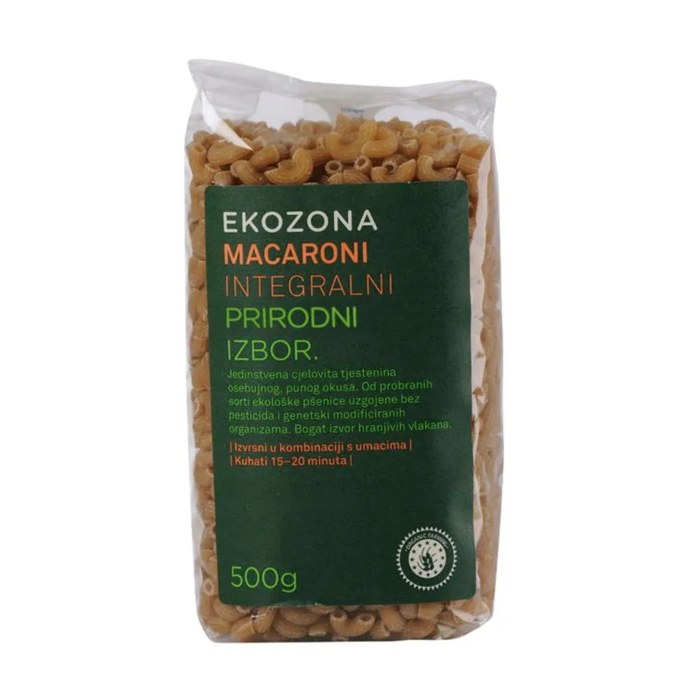 Tijesto macaroni integralni 500 g Ekozona