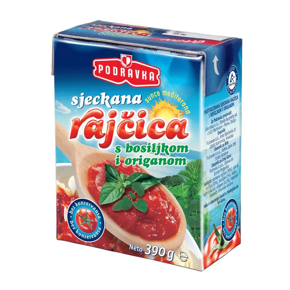 Sjeckana rajčica, bosiljak i origano 390 g Podravka