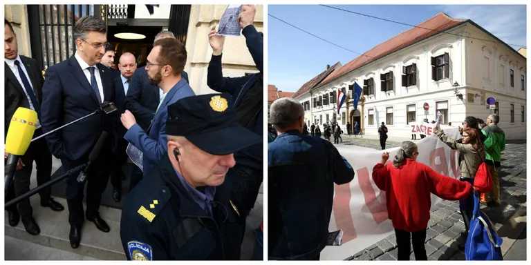 Premijer Andrej Plenković pred prosvjednicima nakon što je pri dolasku u Sabor izbjegao