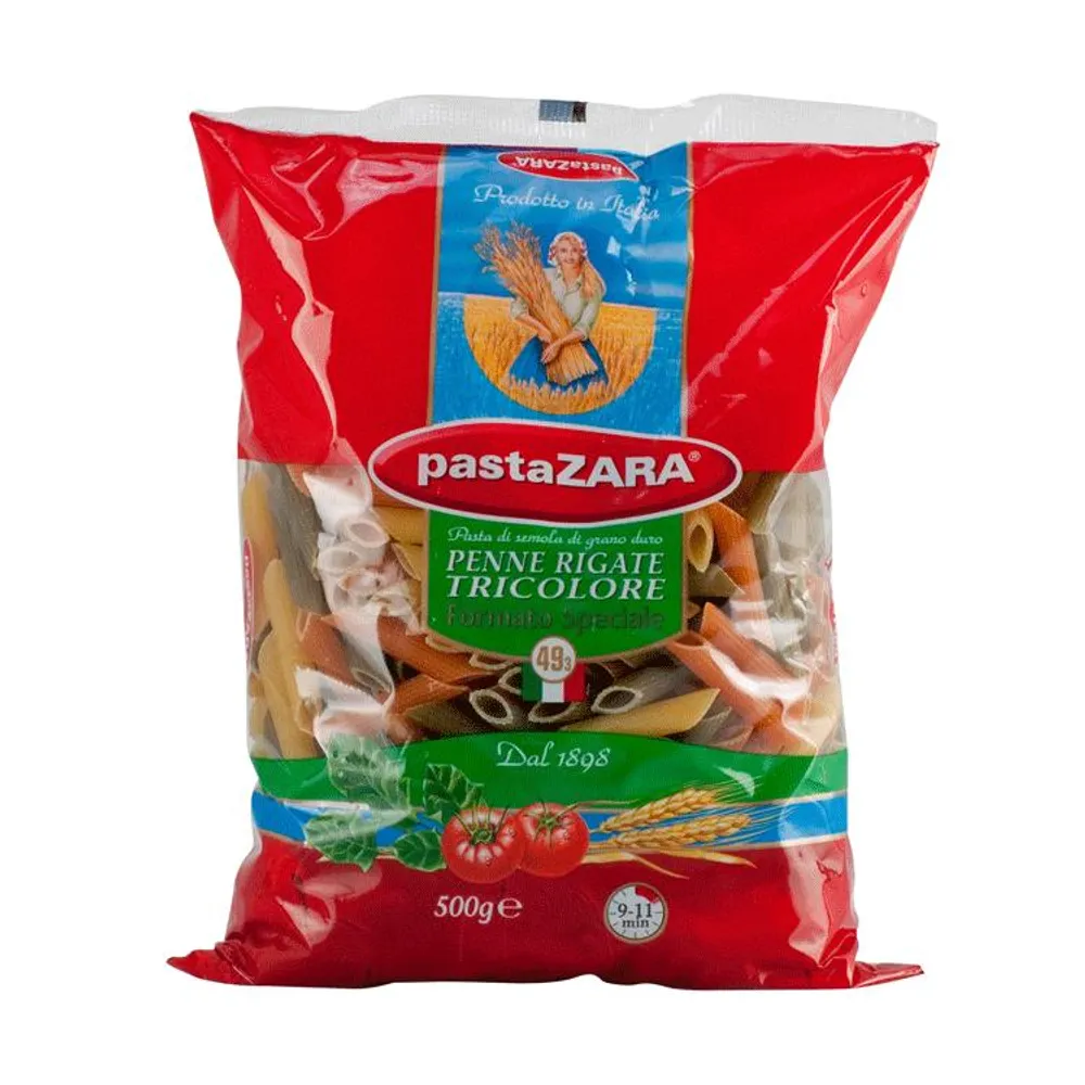 Tijesto penne rigate tricolore 493 500 g Pasta Zara