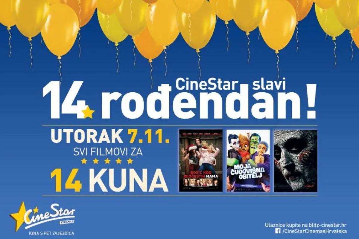 Cinestar za svoj rođendan časti kino ulaznicama po cijeni od samo 14 kuna