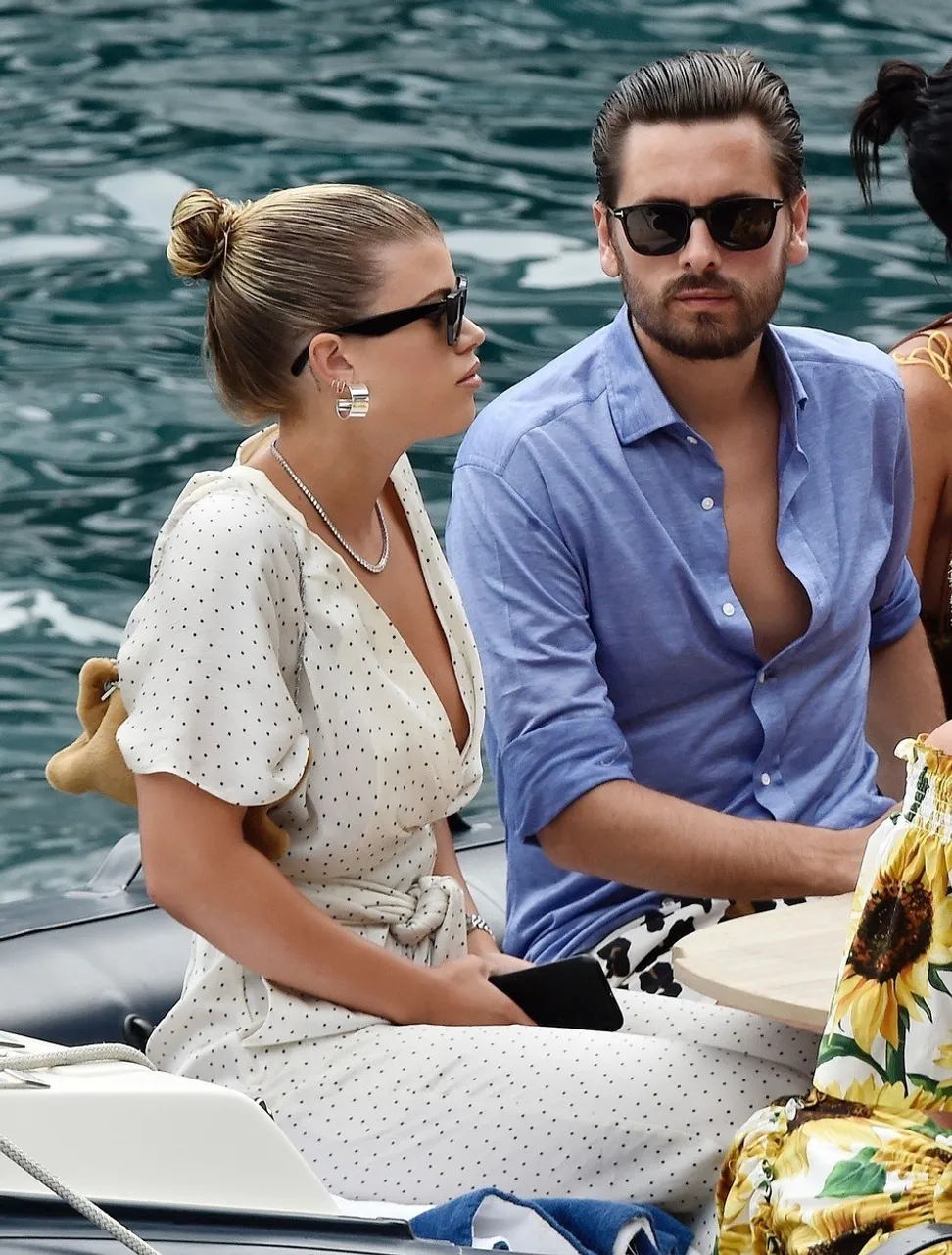 *PREMIUM-EXCLUSIVE* MUST CALL FOR PRICING BEFORE USAGE -STRICTLY NOT AVAILABLE FOR ONLINE USAGE UNTIL 19:25 PM UK TIME ON 13/08/2019 - Lovebirds Scott Disick and Sofia Richie out with the Jenner's on their holiday together in Portofino.