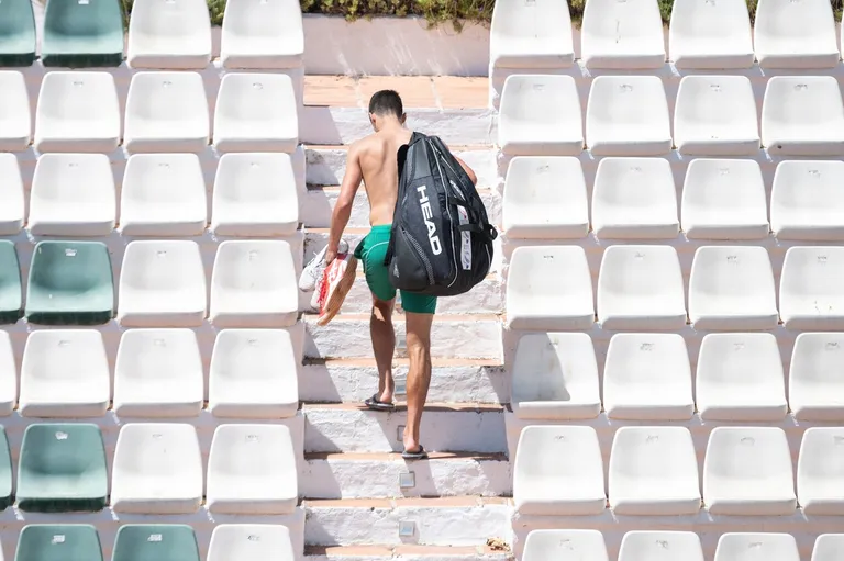 EXCLUSIVE: A shirtless Novak Djokovic returns to training in Marbella, where he has been during COVID-19 confinement